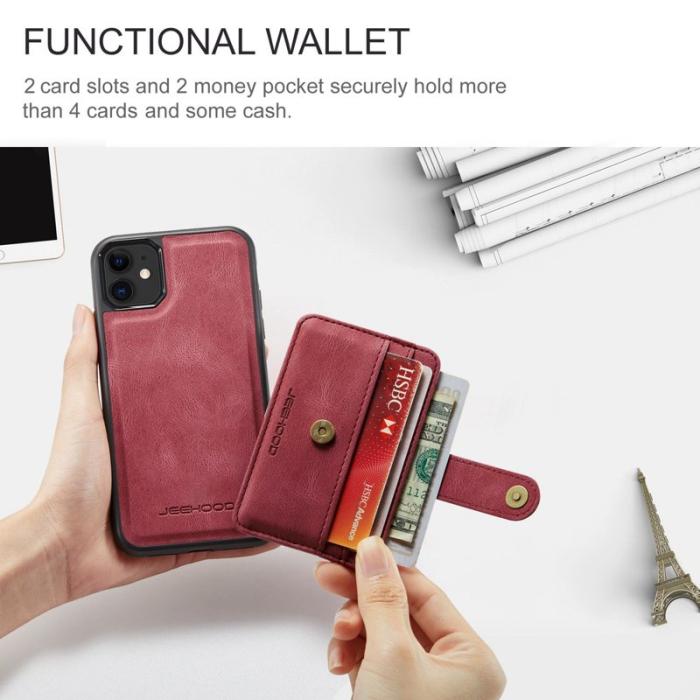 JEEHOOD - JEEHOOD Mobilskal till iPhone 11 Wallet Röd RFID-Skydd Anti-fall