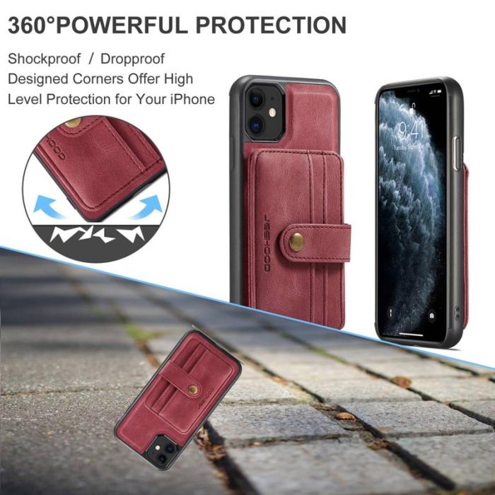 JEEHOOD - JEEHOOD Mobilskal till iPhone 11 Wallet Röd RFID-Skydd Anti-fall