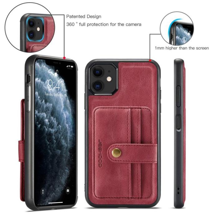 JEEHOOD - JEEHOOD Mobilskal till iPhone 11 Wallet Röd RFID-Skydd Anti-fall