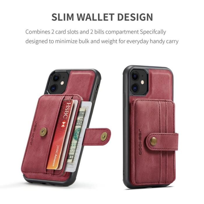 JEEHOOD - JEEHOOD Mobilskal till iPhone 11 Wallet Röd RFID-Skydd Anti-fall