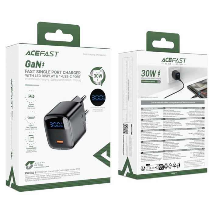 Acefast - ACEFAST GaN Snabbladdare 30W USB-C PD EU A115 - Svart