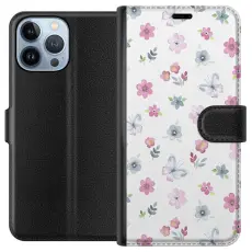 Gustaf - Pl&aring;nboksfodral till Apple iPhone 13 Pro Max med Blommor och fj&auml;rillar