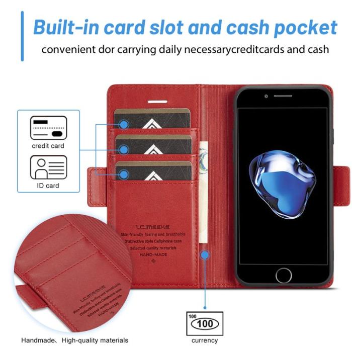 LC.imeeke - LC.IMEEKE iPhone 7/8/SE (2020/2022) Plånboksfodral Konstläder - Röd