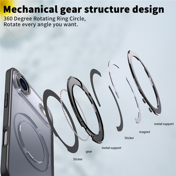 A-One Brand - iPhone Air Mobilskal Ring Kickstand TPU PC Clear - Svart