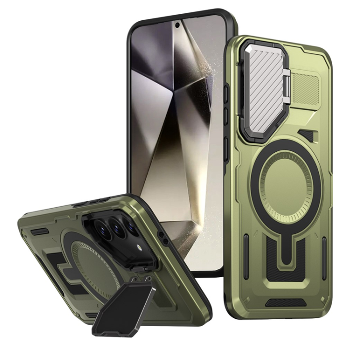 A-One Brand - Galaxy S25/S24 Mobilskal MagSafe Kickstand - Olive Grön