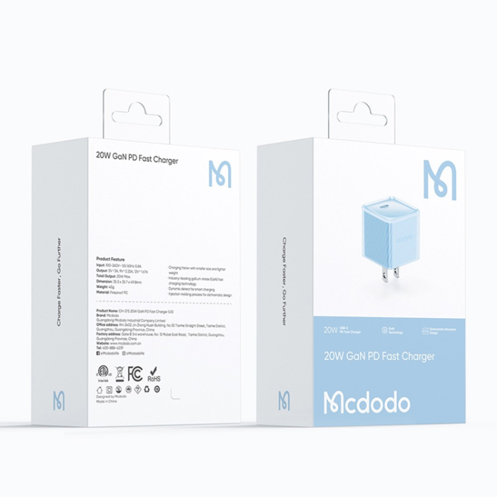 Mcdodo - MCDODO GaN Snabbladdare 20W USB-C PD US CH-375-MDD - Blå