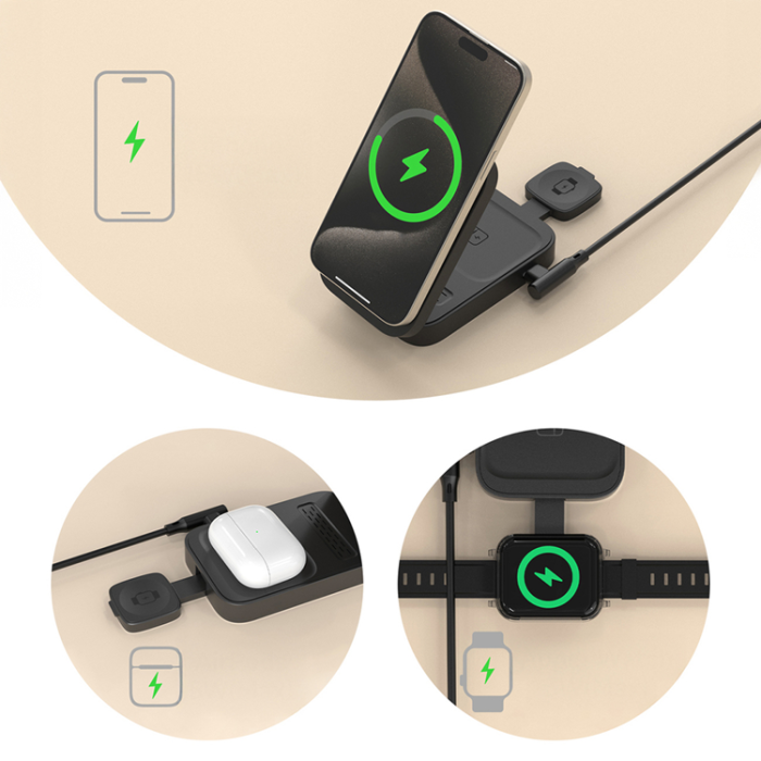 Dudao - Dudao 3in1 MagSafe Trådlös Laddare Apple Watch, iPhone, Airpods - A11 Max - Grå