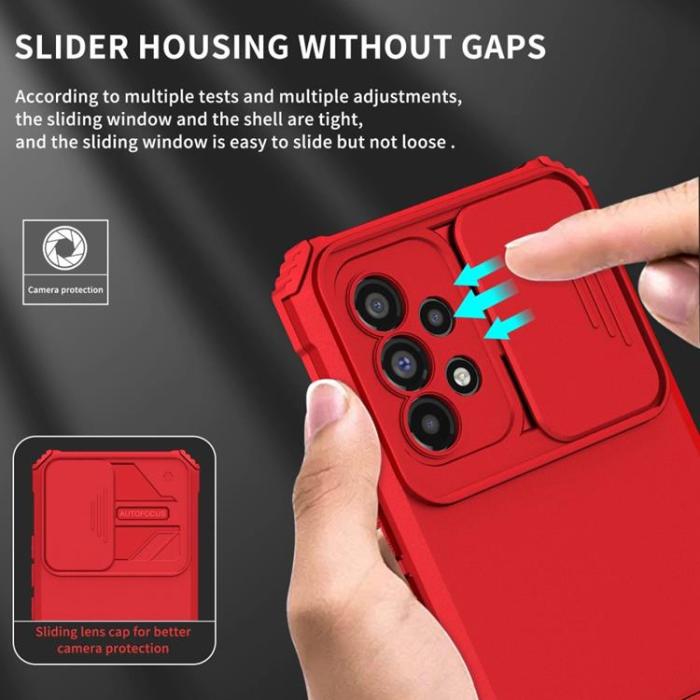 OEM - Galaxy A12 4G Skal Kickstand Kameraskydd Slide - Röd