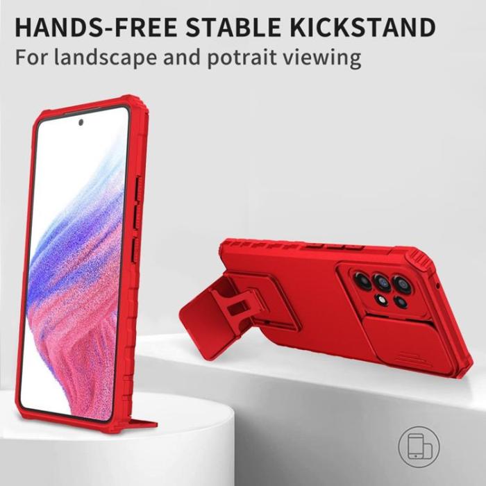 OEM - Galaxy A12 4G Skal Kickstand Kameraskydd Slide - Röd
