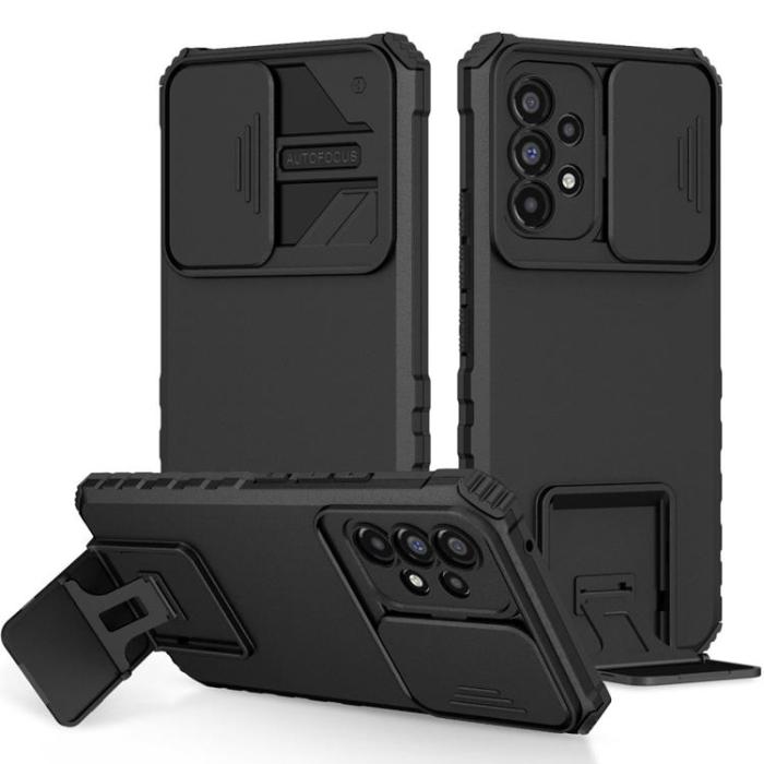 OEM - Galaxy A12 4G Skal Kickstand Kameraskydd Slide - Svart