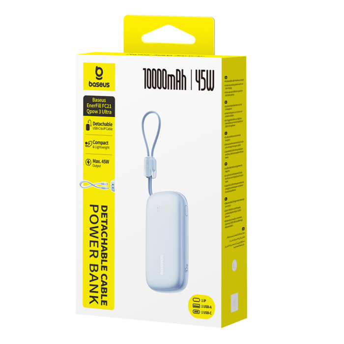 BASEUS - Baseus Powerbank 10000mAh 45W med USB-C till Lightning Kabel - Blå
