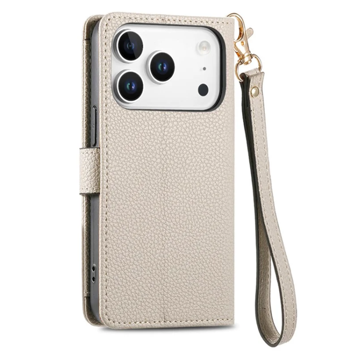 A-One Brand - iPhone 17 Pro Max Plånboksfodral RFID Zipper med rem - Grå