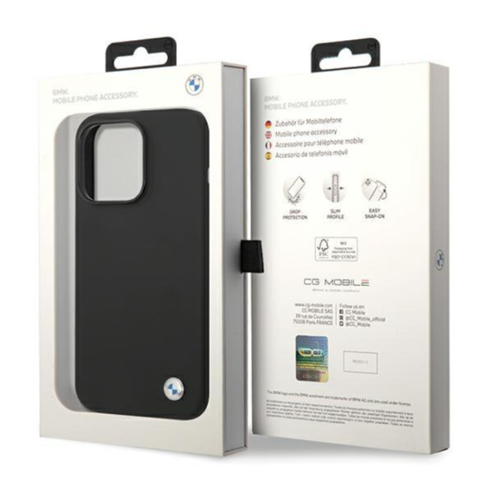 BMW - BMW iPhone 15 Pro Mobilskal Silikon Metal Logo - Svart