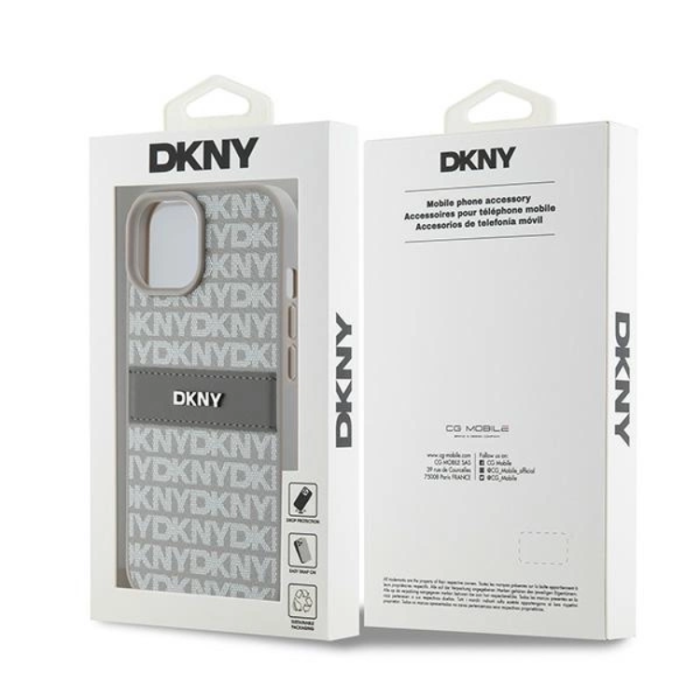 DKNY - DKNY iPhone 15/14/13 Mobilskal Läder Mono Stripe & Metal Logo - Beige
