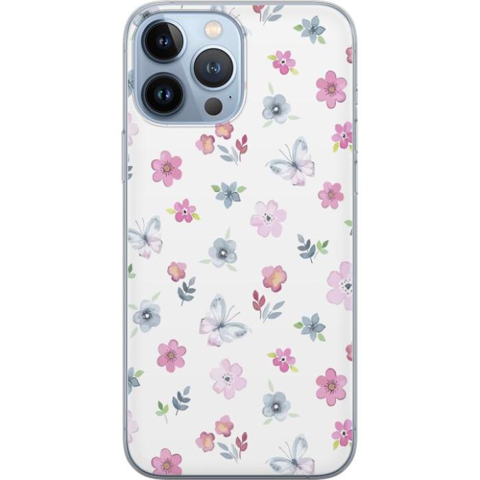 iSecrets - Genomskinligt Skal kompatibel med Apple iPhone 13 Pro Max med Blommor och fjäril