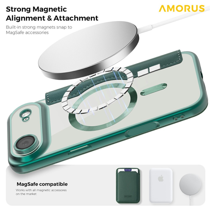Amorus - AMORUS iPhone Air Plånboksfodral MagSafe RFID - Grön