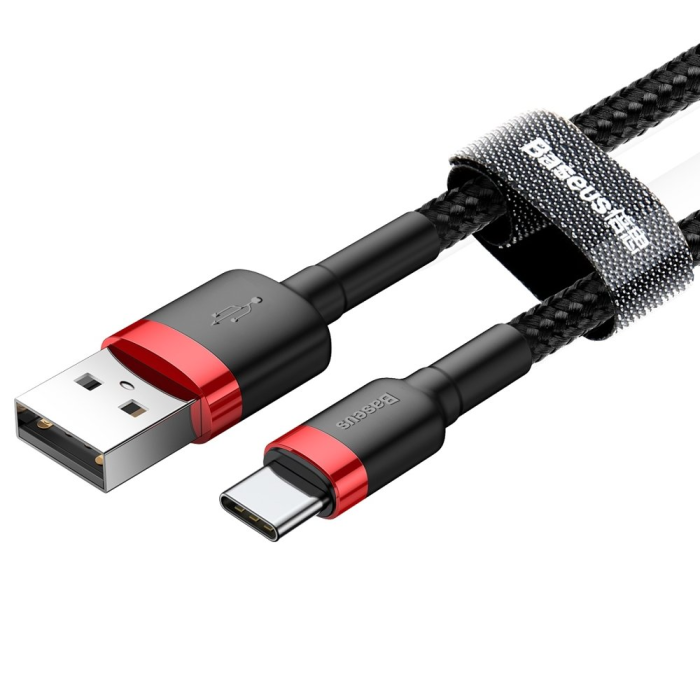 BASEUS - Baseus USB-C till USB-A kabel Cafule 2m - Svart/Röd