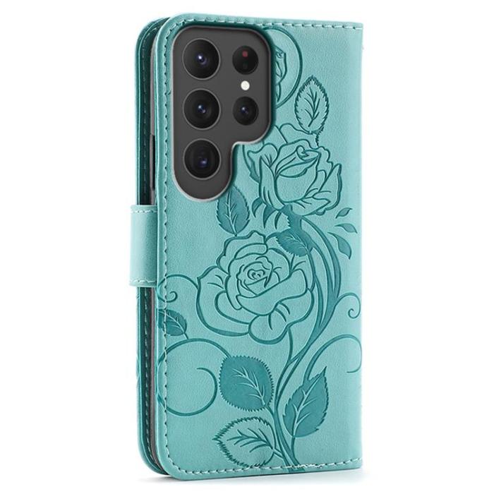 A-One Brand - Galaxy S25 Ultra Konstläder Plånboksfodral Imprinted Rosa Butterfly - Grön