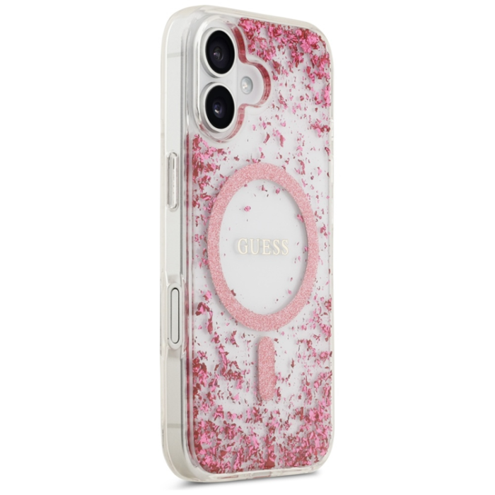 Guess - Guess iPhone 17 Mobilskal Magsafe Resin Bottom Glitter - Rosa