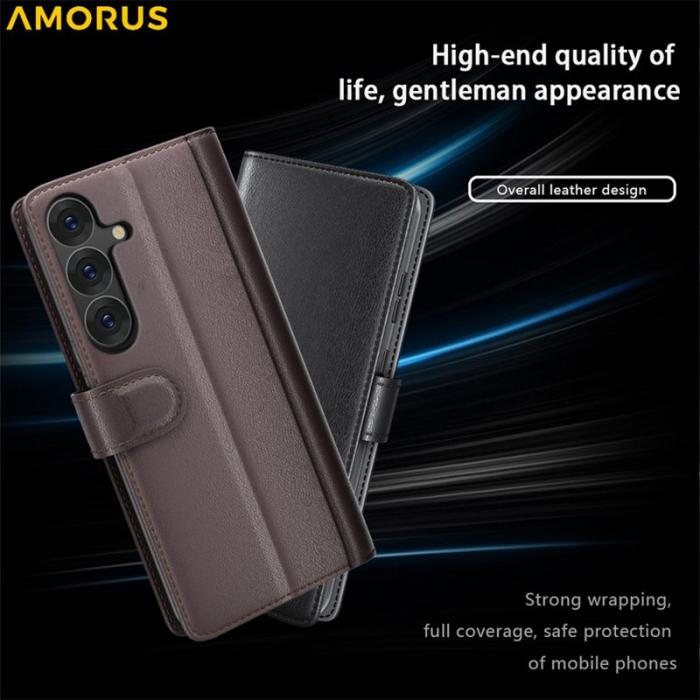 Amorus - AMORUS Samsung Galaxy S26 Plånboksfodral Äkta Läder - Svart