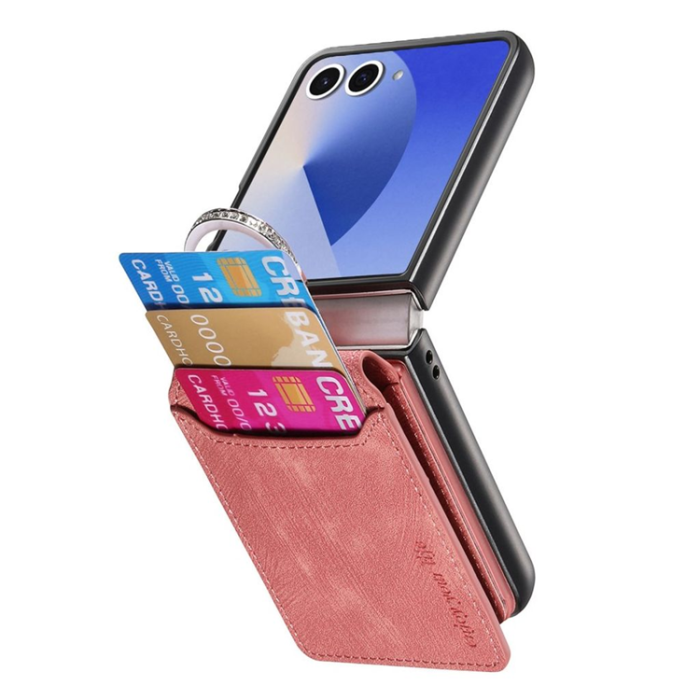 A-One Brand - Galaxy Z Flip 7 Mobilskal Korthållare med Ring - Rosa