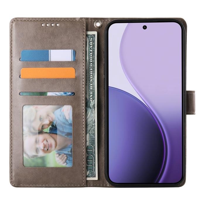 OEM - Samsung Galaxy S26 Plånboksfodral Fjäril Blommönster Konstläder - Grå