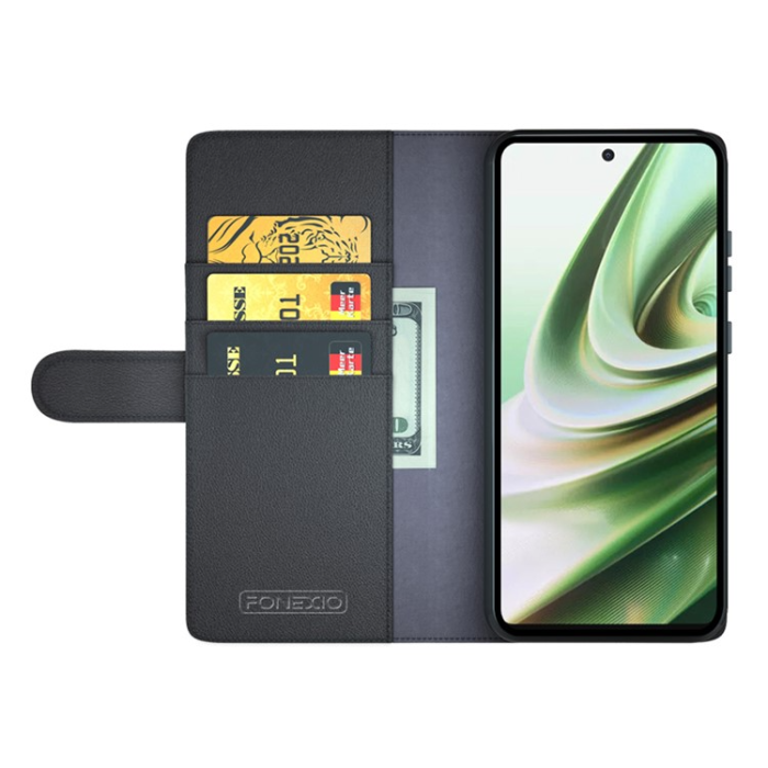 A-One Brand - OnePlus Nord CE 3 Lite 5G Plånboksfodral Äkta Läder - Svart