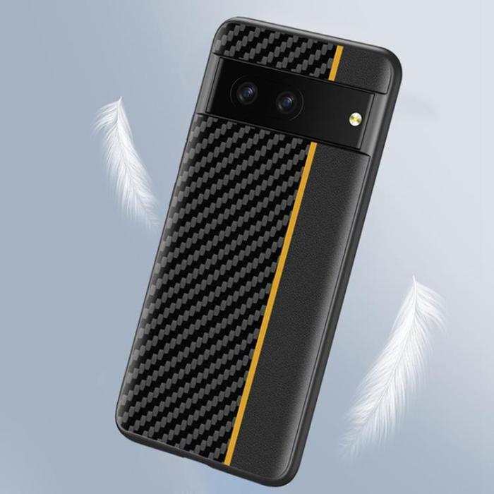 OEM - Google Pixel 7 Skal Carbon Fiber PU-Läder - Svart/Röd