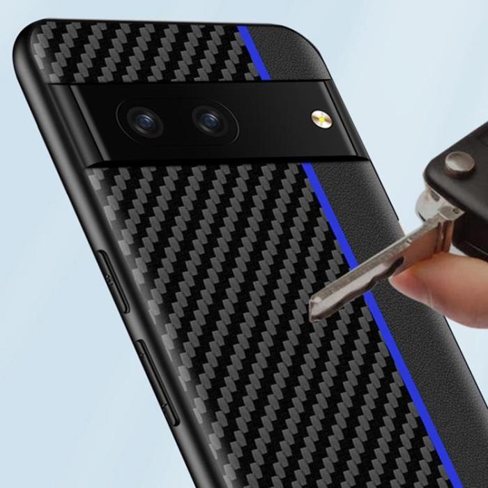 OEM - Google Pixel 7 Skal Carbon Fiber PU-Läder - Svart/Röd