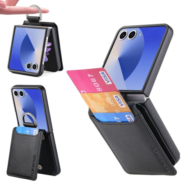 A-One Brand - Galaxy Z Flip 7 Mobilskal Korthållare Kickstand - Svart
