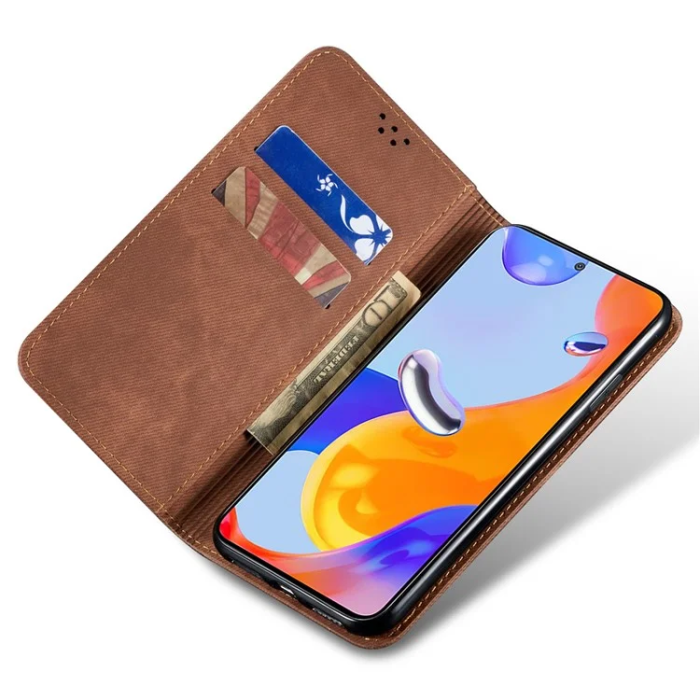 A-One Brand - Xiaomi 15 Ultra Plånboksfodral Jeans Cloth Texture - Coffee