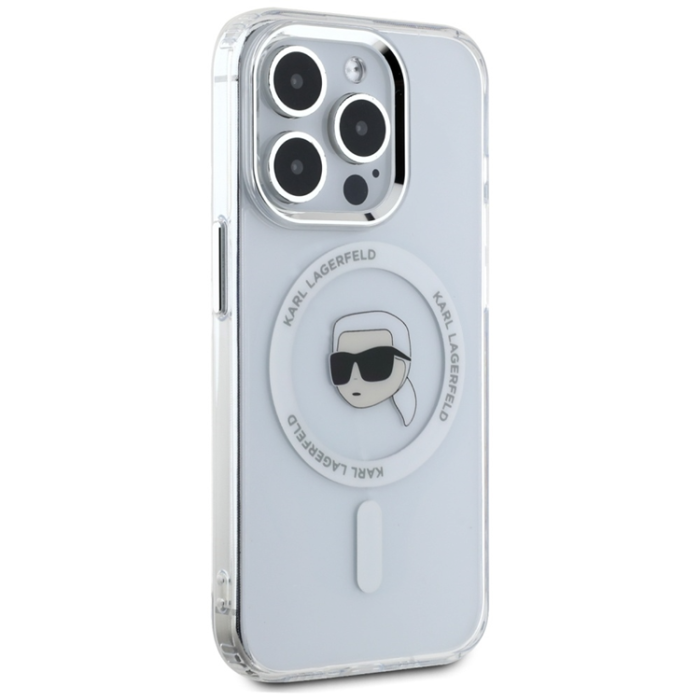 KARL LAGERFELD - Karl Lagerfeld iPhone 15 Pro Mobilskal Magsafe Metal Karl Head - Vit