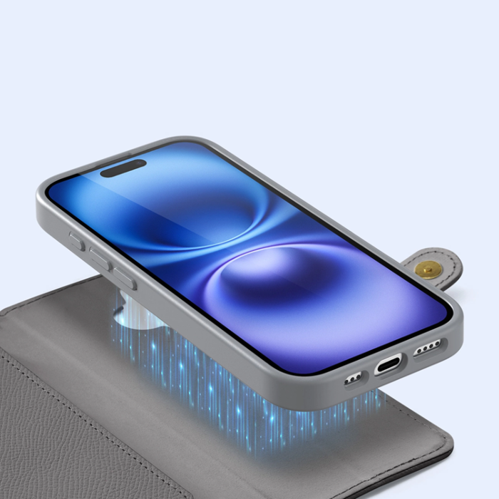Dux Ducis - Dux Ducis iPhone 16 Plånboksfodral Lawa Läder - Grå