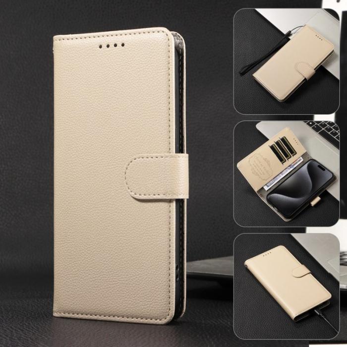 OEM - Samsung Galaxy A37 Plånboksfodral Konstläder RFID Skydd - Krämvit