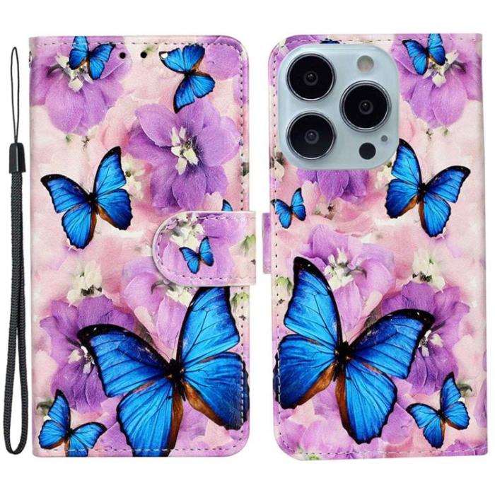 OEM - iPhone 14 Pro Plånboksfodral Folio Flip - Blå Butterfly
