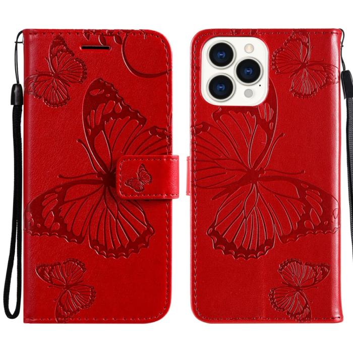 OEM - Fjärilar Plånboksfodral iPhone 13 Pro Max - Röd