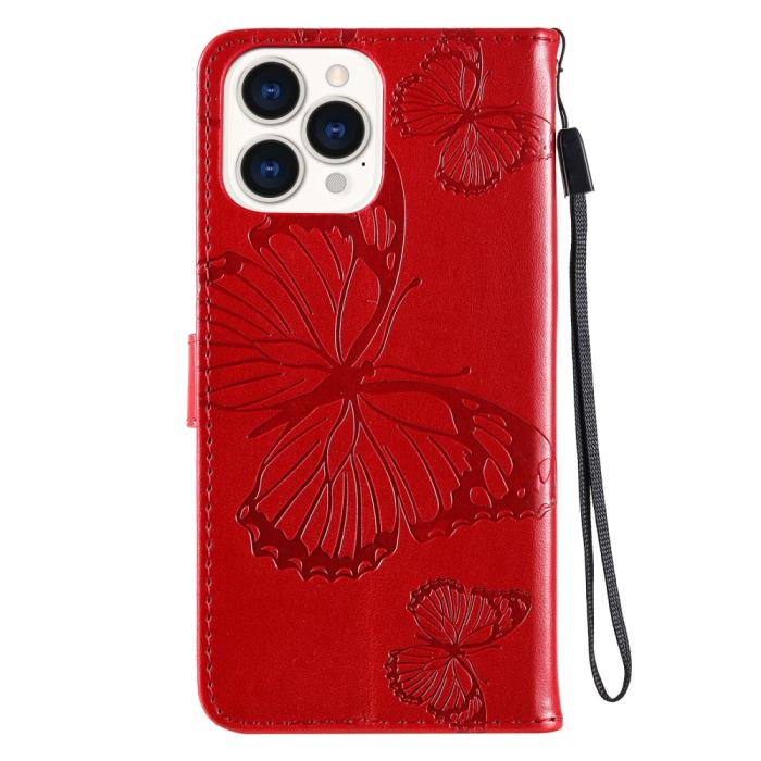 OEM - Fjärilar Plånboksfodral iPhone 13 Pro Max - Röd