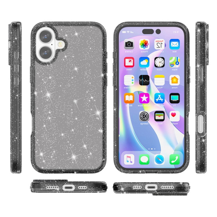 A-One Brand - iPhone 17 Mobilskal Glittrande Puderglitter - Svart
