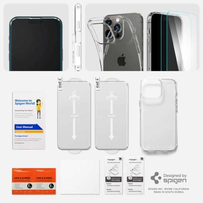 Spigen - Spigen iPhone 14 Pro Härdat Glas Skärmskydd (2 Pack) + Skal Crystal Pack