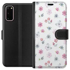 Gustaf - Pl&aring;nboksfodral till Samsung Galaxy S20 med Blommor och fj&auml;rillar