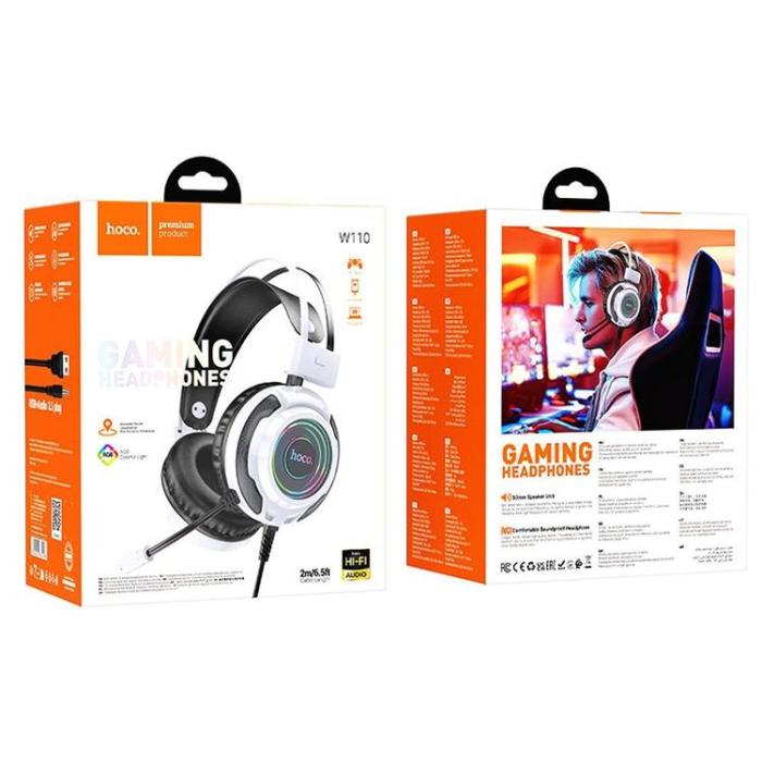 Hoco - Hoco On-Ear Gaming Hörlurar USB-A/Jack 3.5mm - Vit