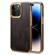 DENIOR - DENIOR Mobilskal till iPhone 15 Pro &Auml;kta L&auml;der + PC + TPU - Svart