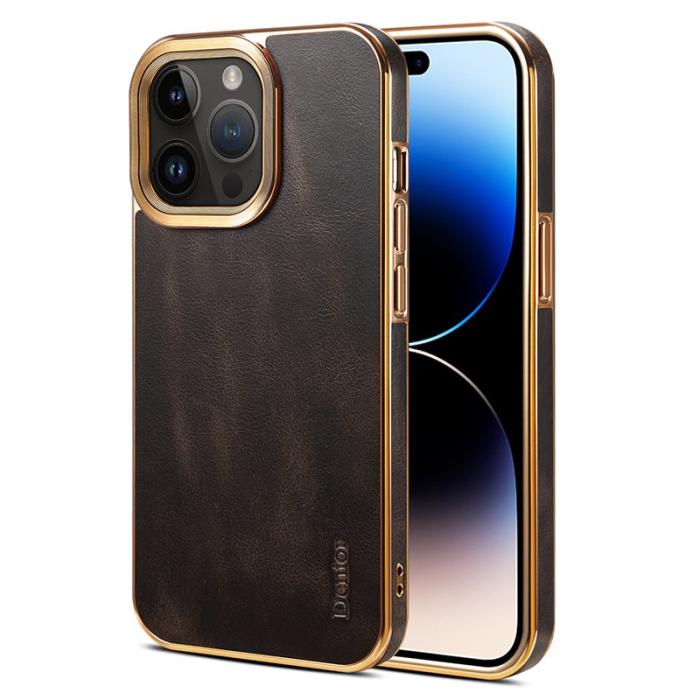 DENIOR - DENIOR Mobilskal till iPhone 15 Pro Äkta Läder + PC + TPU - Svart