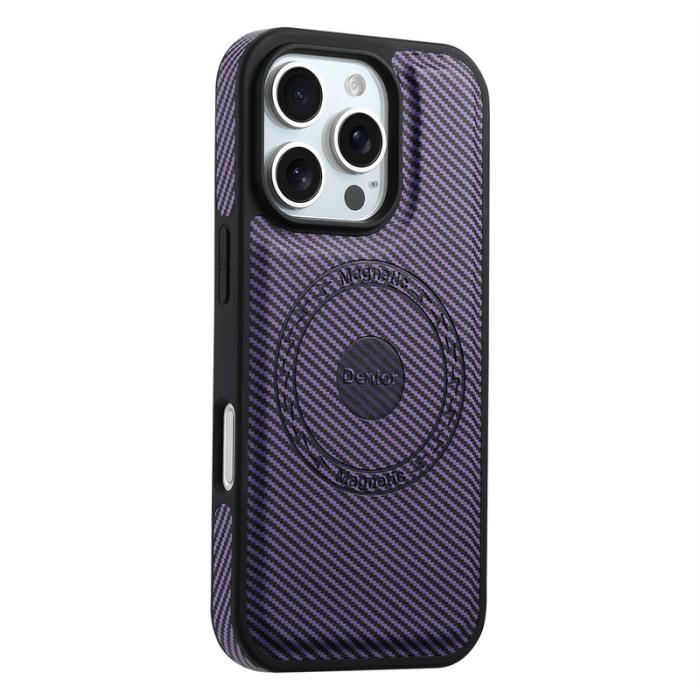 DENIOR - DENIOR iPhone 16 Pro Fodral KonstLäder MagSafe Kolfiber Lila