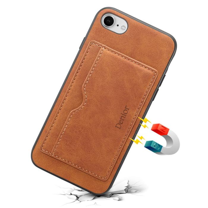 DENIOR - DENIOR iPhone 16e Fodral Kortfack Ställ Retro Konstläder Brun