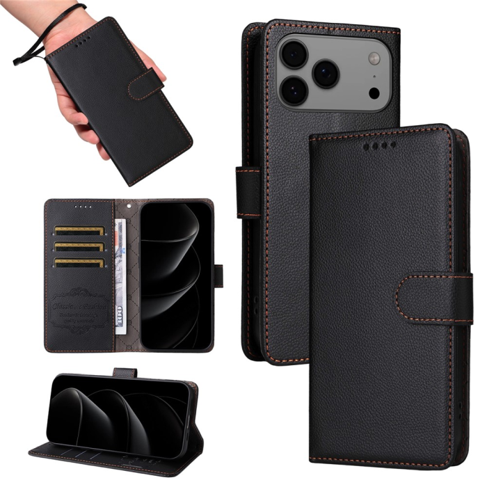 A-One Brand - iPhone 17 Pro Max Plånboksfodral RFID Blocking med Handledsrem
