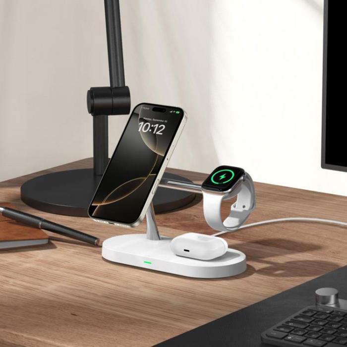  - 4-in-1 Trådlös Laddare Magsafe iPhone, Apple Watch, AirPods - Vit