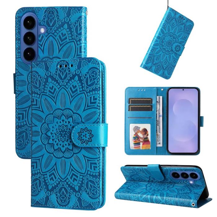 OEM - Samsung Galaxy S26+ Plånboksfodral Konstläder Blommönster - Blå