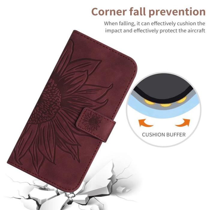 OEM - Samsung Galaxy S26 Plånboksfodral Solros Präglat Konstläder Ställ - Vinröd