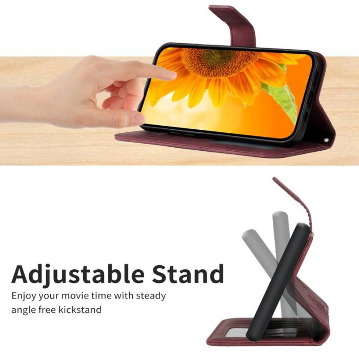 OEM - Samsung Galaxy S26 Plånboksfodral Solros Präglat Konstläder Ställ - Vinröd